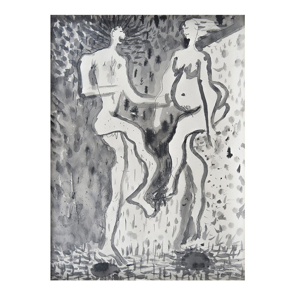 JUAN SORIANO, Sin tÃ­tulo, Firmada y fechada agosto 55,: JUAN SORIANO, Sin tÃ­tulo, Firmada y fechada agosto 55, Tinta sobre papel, 51 x 37 cm