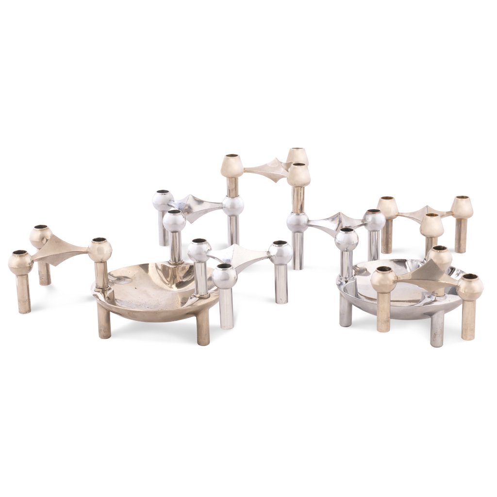 Par de candelabros. Alemania. AÃ±os 70. En metal: Par de candelabros. Alemania. AÃ±os 70. En metal plateado. Sobre el estilo de Caesar Stoffi y Fritz Nagel para BMF