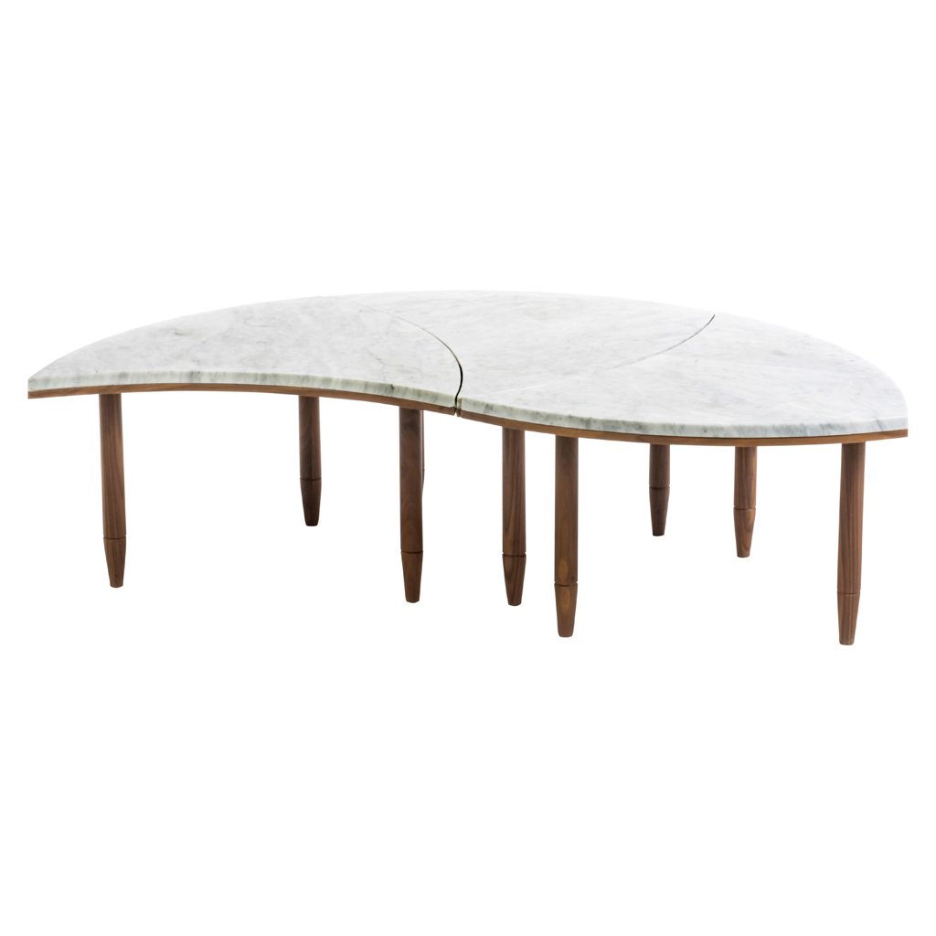 Mahogany an Carrara marble 3-module center table. (1 of 1)