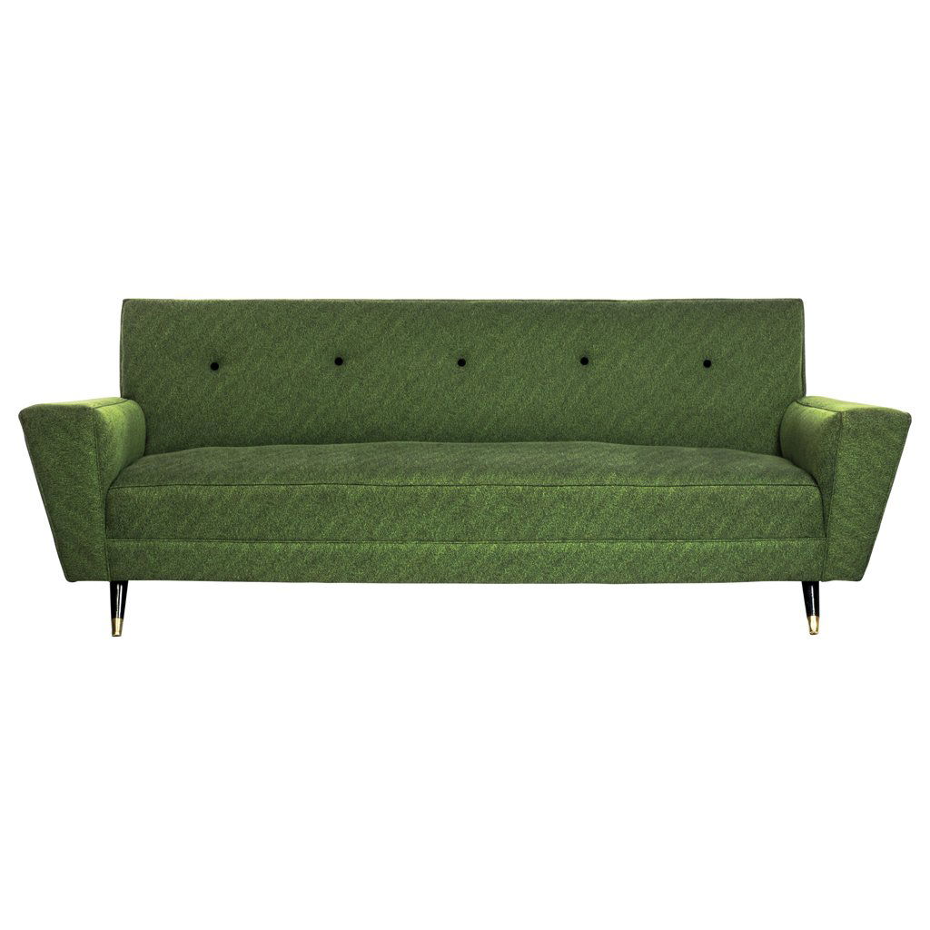 â€œAtomic Eraâ€ style wood and green fabric upholstery: â€œAtomic Eraâ€ style wood and green fabric upholstery living room set. 3-seat sofa and armchair. Set of 2 pieces. Mexico. 1950 s.