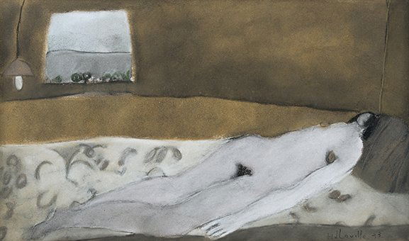 JOY LAVILLE, Mujer recostada, Signed and dated 73,: JOY LAVILLE, Mujer recostada, Signed and dated 73, Pastel on paper, 25.5 x 44 cm / 10 x 17.3 inches