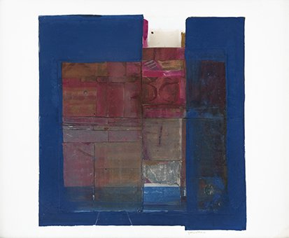 FERNANDO GARCiA PONCE, Composicion sobre fondo azul,: FERNANDO GARCiA PONCE, Composicion sobre fondo azul, Signed, Collage on paper, 43 x 52 cm / 16.9 x 20.4 inches