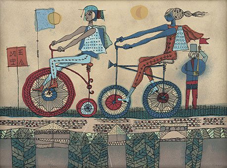 ENRIQUE CLIMENT, Ciclistas, Signed, Screenprint 111 /: ENRIQUE CLIMENT, Ciclistas, Signed, Screenprint 111 / 200, 53 x 73.5 cm / 20.8 x 28.9 inches