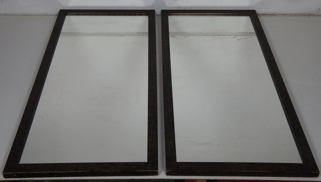 Pr. of Modern Regency Style Mirrors: Faux Tortoise Shell frames. In good condition. 48 3/4\"H X 223/4\"W X 1 1/4\"D.