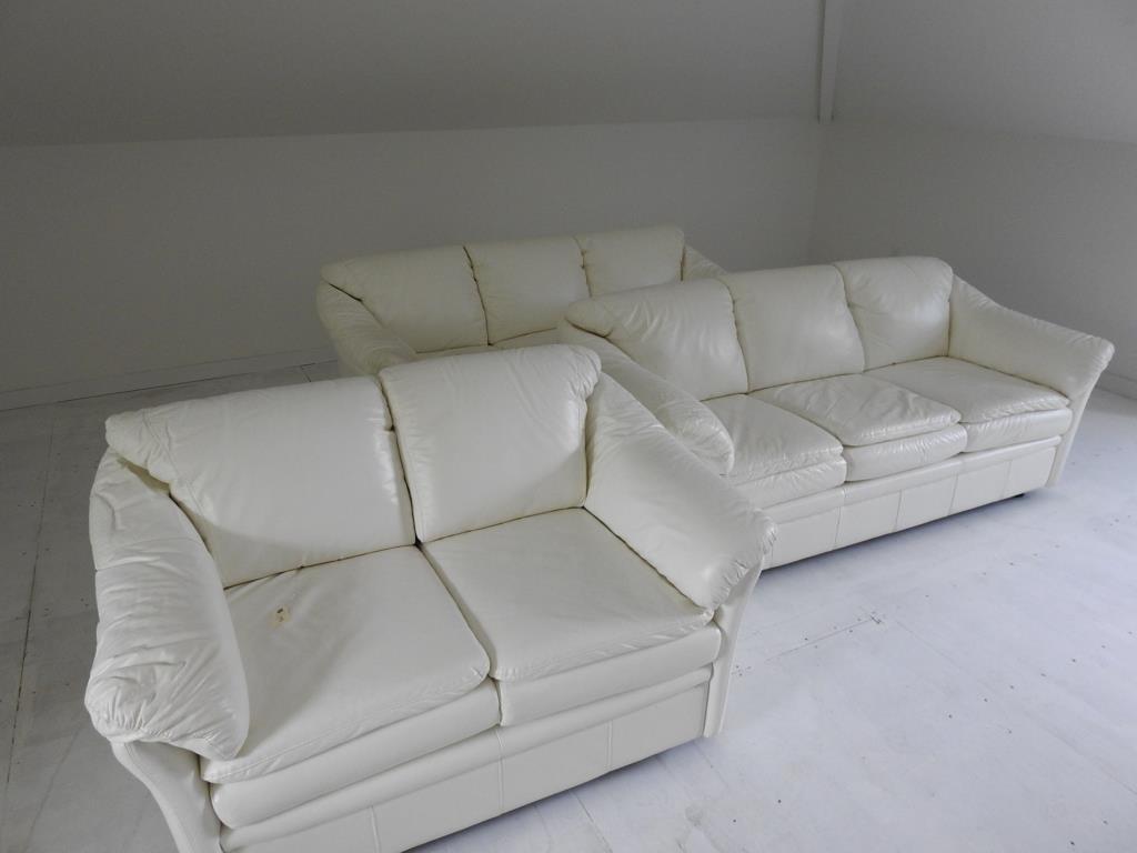Three Piece White Leather Seating Set (1 of 11)