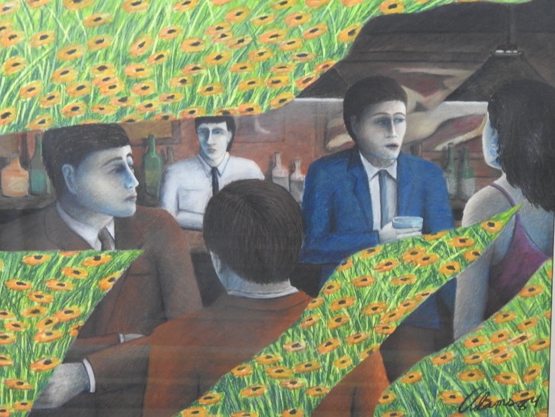 PHILIP ADAMS "BLACKED EYED SUSAN": Philip Adams "Black Eyed Susan'. Oil-Pastel in metal frame. 32" x 40". In good condition.