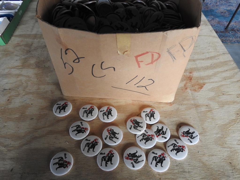 LARGE BOX OF MACK TRUCK FIREMAN PINS (1 of 5)