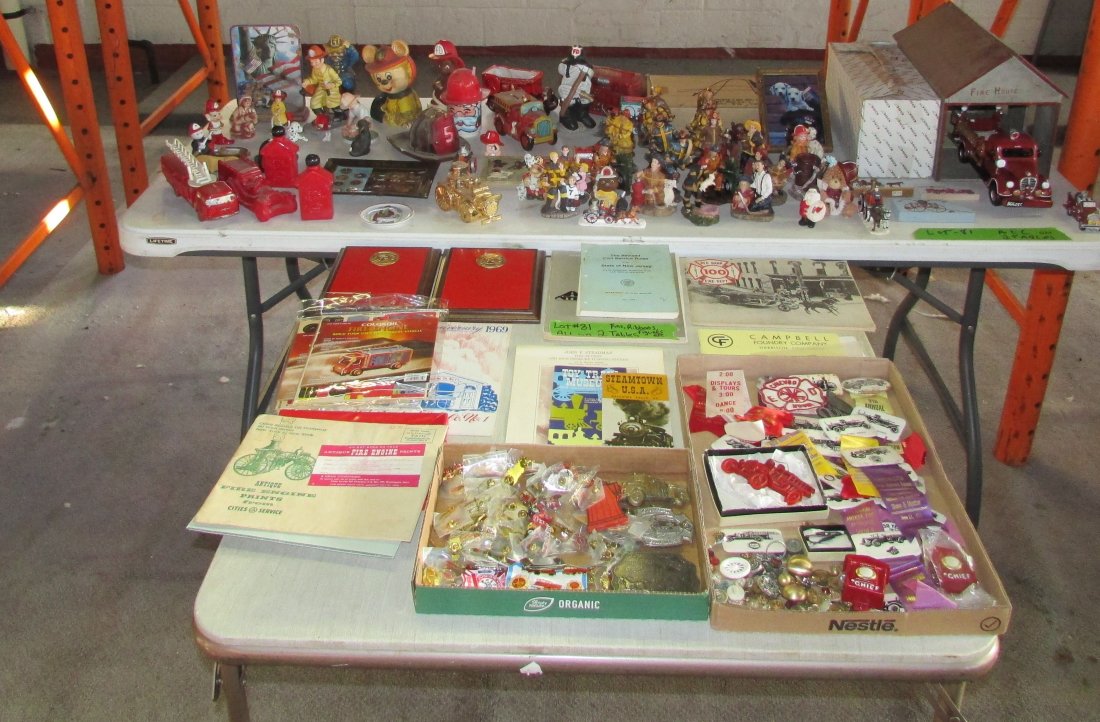 FIREMAN MEMORABILIA: All items in as found condition. Everything is being sold as-is. Many lots have large quantities of items. Please read the terms of the auction carefully to establish pick-up and payment options. This