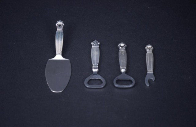 4 PC. Jensen Sterling Silver Handled Items: 4 PC. Jensen Sterling Silver Handled Items. 3-bottle openers, 1-cake server, marked Georg Jensen-Sterling Denmark.