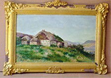 DAVID BATES OIL ON BOARD: David Bates Oil on Board British 1840-1921 Country Cottage Signed lower left Oil on Board, 11-1/2" x 19" Frame: 3" wide Condition: stable condition