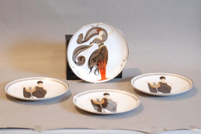 4-HOUSE OF ERTE PLATES: 3-Glamour, 1-Flames of Love, 8 "diameter. In good condition.