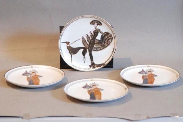 4-HOUSE OF ERTE PLATES: 3-Athena, 1-Symphony in Black, 8"diameter. In good condition.