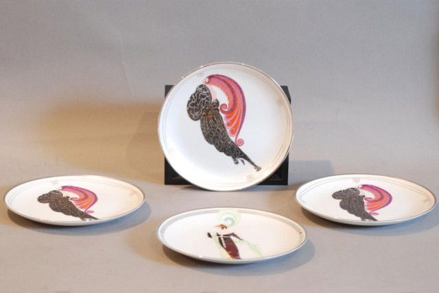 4-HOUSE OF ERTE PLATES: 3-Beauty and the Beast, 1-Directoire, 8"diameter. In good condition.