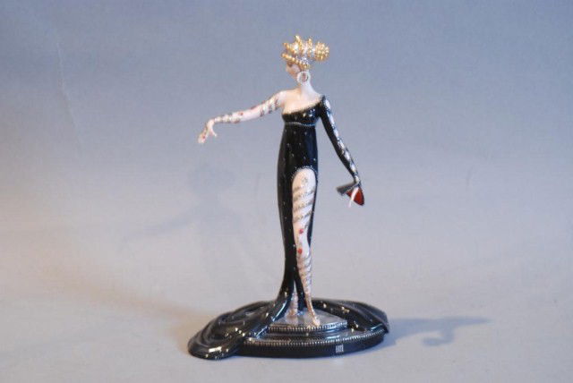 HOUSE OF ERTE PORCELAIN STATUE: "Pearls and Rubies", 9 1/2"h x 6 /2"w x 3 1/4"d. In good condition.