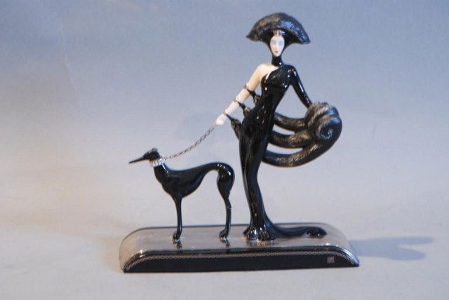HOUSE OF ERTE PORCELAIN STATUE "SYMPHONY IN BLACK": 10"h x 9 1/2"w x 3 1/2"d. In good condition.