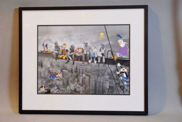 LOONEY TUNES "LUNCH BREAK" LITHOGRAPH: Warner Brothers 1999, certificate of authenticity, art work 12-1/2"h x 17"w, frame 19-3/4"h x 24"w. In good condition.