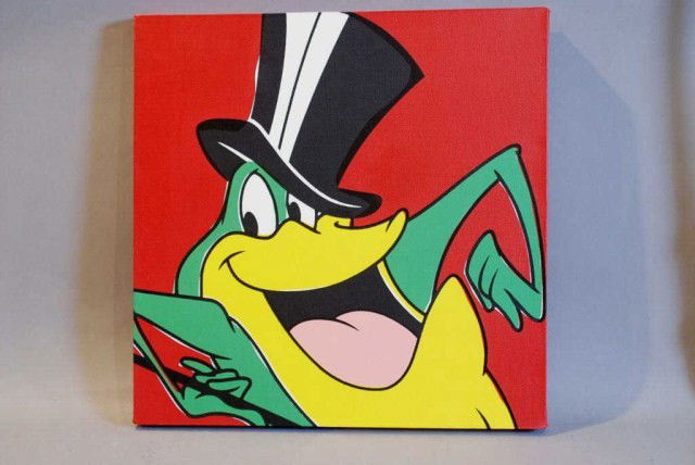 MICHIGAN FROG POP ART WORK BY STEVE KAUFMAN: Acrylic and Screen print on canvas, 1960-2010, number 10/50, 20"h x 20"w. In good condition.