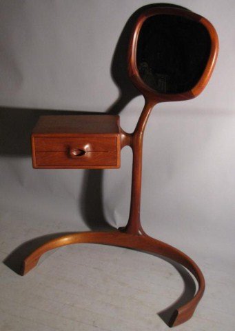 AMORPHOUS ORGANIC ULTRA MODERN VANITY: Absolutely striking with its organic and dynamic flowing style and design. Unsigned, but plainly a SERIOUS studio piece of exemplary quality. Doweled drawer joints and 'butterfly' corners. Drawers are