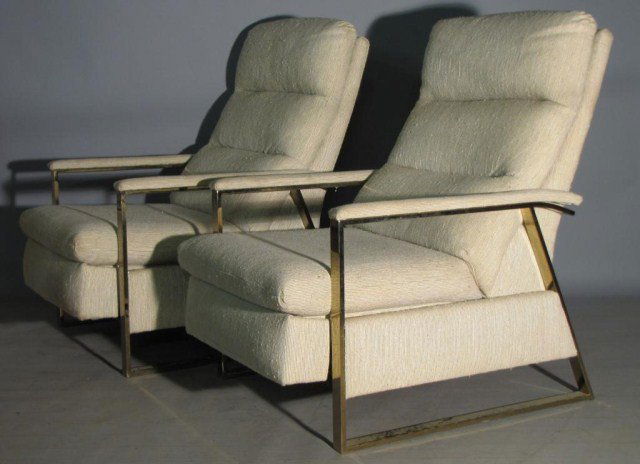 PAIR MILO BAUGHMAN STYLE RECLINERS: Light signs of wear, 36"W X 27"D X 39"H.