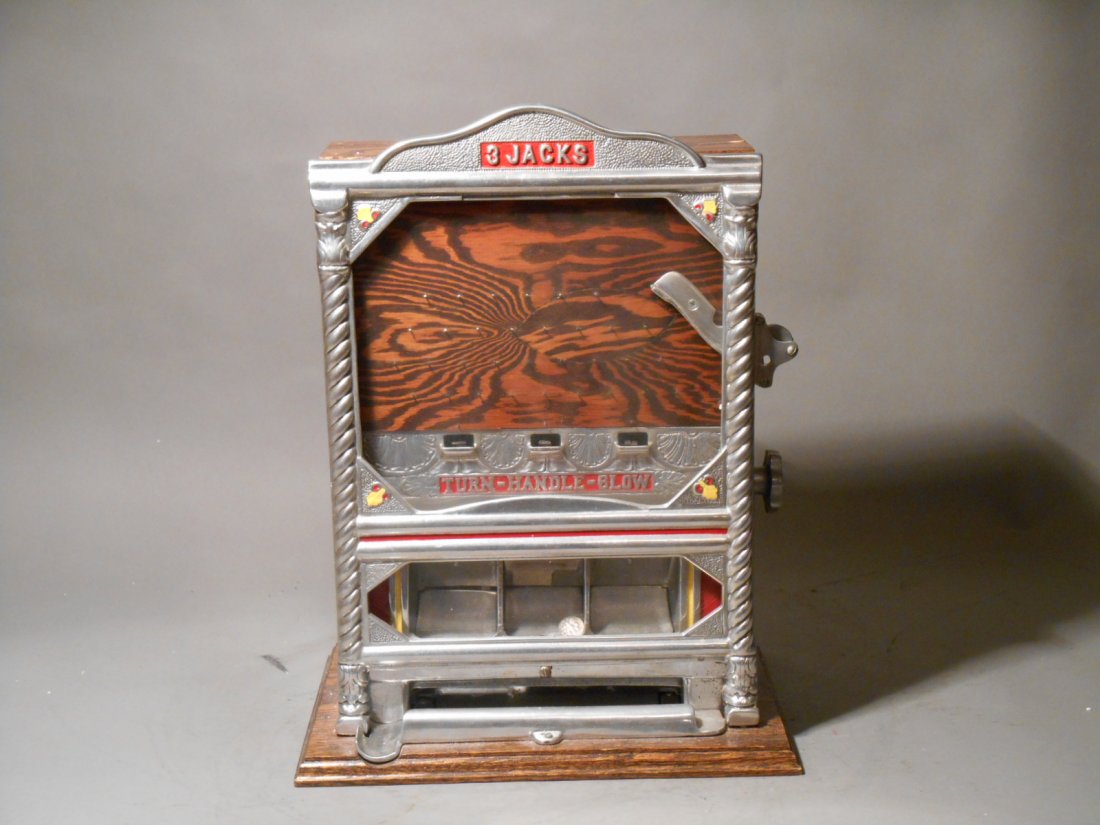 3 Jacks Trade Stimulator: Vintage 1980’s Royal Bell Ltd. 3 Jacks 17 ½” x 6” x 9” one cent coin drop pin field trade stimulator.