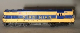 Lionel Virginian Locomotive: Rare Lionel postwar O gauge #2331 Virginian (grey shell/blue paint) FM Trainmaster diesel locomotive.