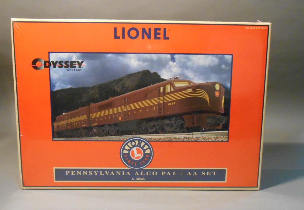 Lionel Pennsylvania AA Units: Lionel modern era O gauge #18245 Pennsylvania Alco PA-1 AA diesel locomotive set. Comes factory sealed in its original box.