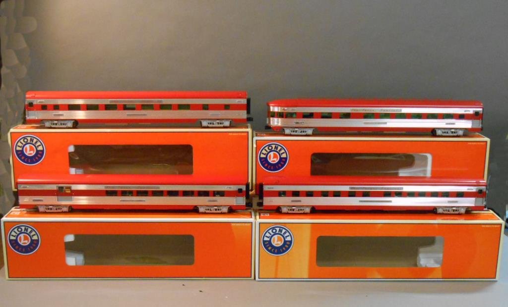Lionel Passenger Cars: Lot of four Lionel modern era O gauge Texas Special aluminum passenger cars includes: #25497 Anson B Jones combination car, #25498 J Pickney Henderson coach car, #25499 James Bowie sleeper car & #3540