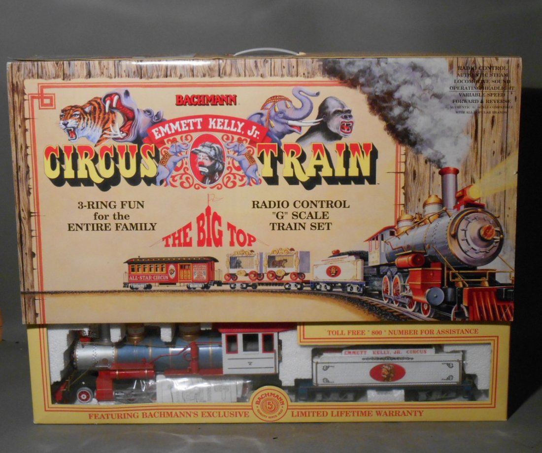 Bachman Circus Train Set: Bachman modern era G-scale #90105 Emmett Kelly Jr. Big Top Circus Train set. Comes with its original box.