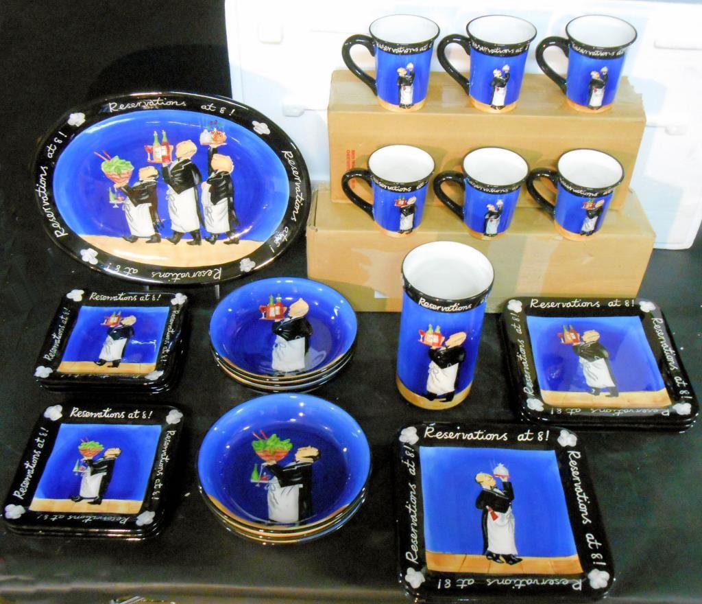 Dansk Reservation at Eight Dinner Set: Dansk International Designs 26 piece Reservations at 8! pattern contemporary 20th c dinnerware set designed by Tracy Flickinger includes: (6) 11” square dinner plates, (6) 8” square salad plates,