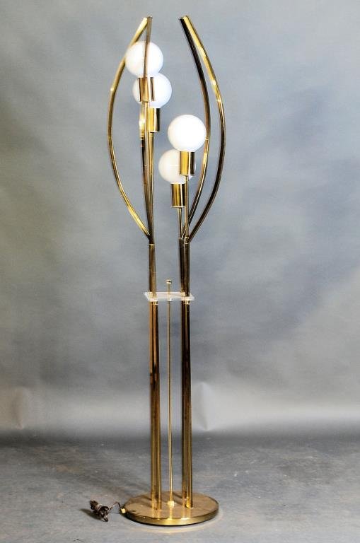 Karl Springer Design Floor Lamp: Brass frame with lucite insert. 67 1/2"H X 14"D. In good condition