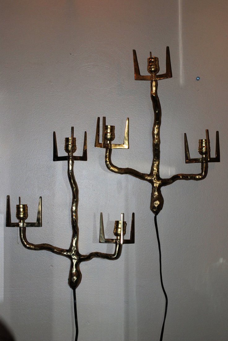 Pr. Felix Agostini Style Wall Sconces: Gilt bronze branch form wall sconces. In good condition.
