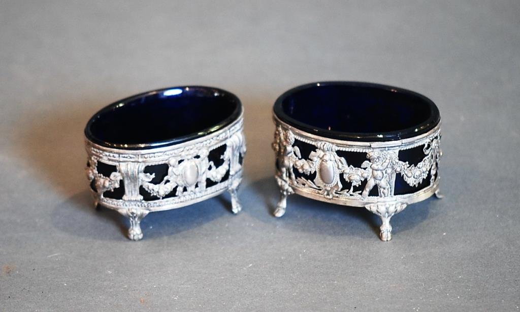 Pair Antique English S.S. Footed Master Salts (1 of 2)