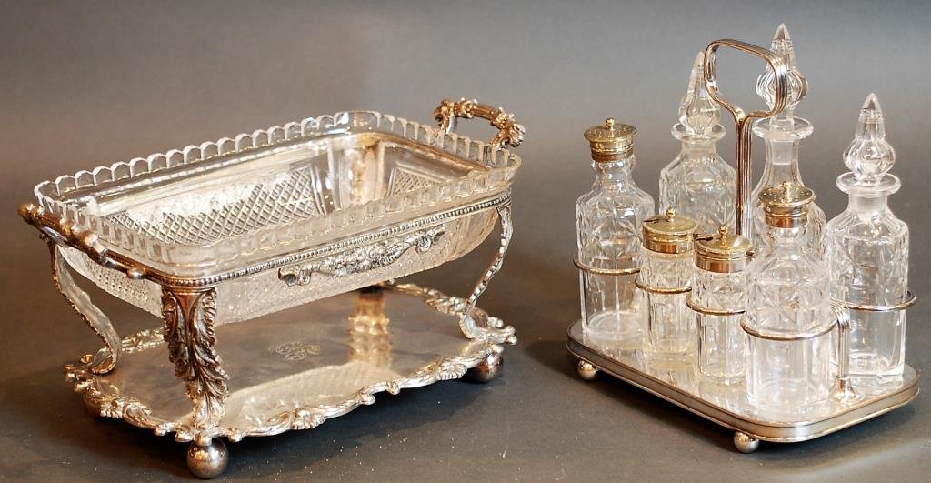 Lot of 2 English S.P. & Cut Glass Serving Pieces (1 of 2)