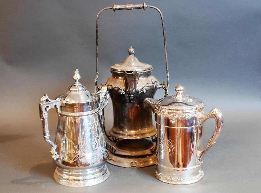 Lot of 3 Victorian S.P. Hot Water Pitchers (1 of 2)