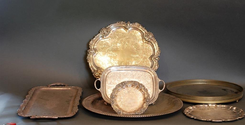 Lot of 7 Victorian & Other S.P. Serving Trays (1 of 3)
