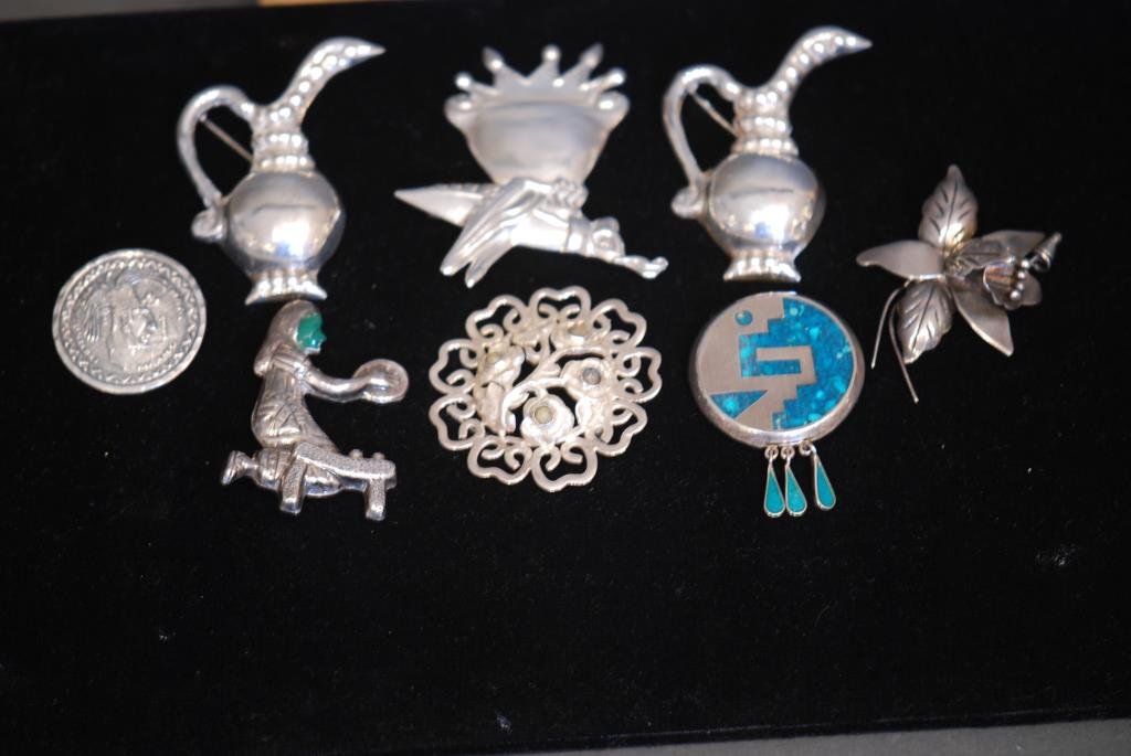 Lot of 8 Vintage & Retro Mexican Sterling Pins (1 of 1)