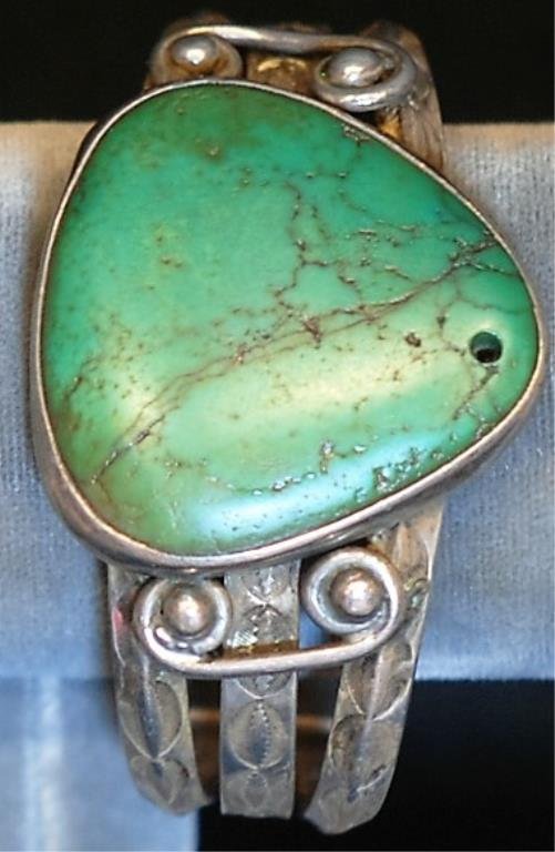 Native Amer. Indian S.S. & Turquoise Cuff Bracelet (1 of 3)