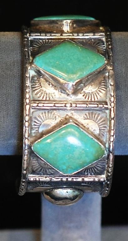 Native Amer. Indian S.S. & Turquoise Cuff Bracelet (1 of 4)