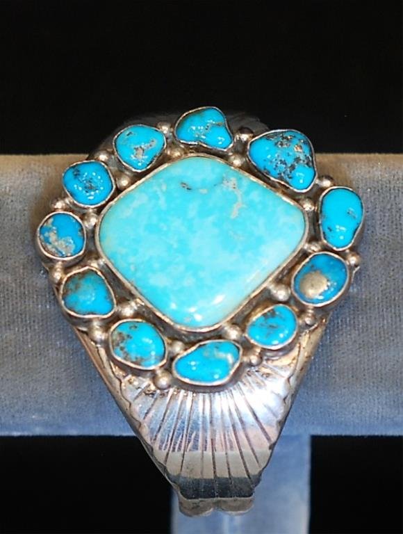 Native Amer. Indian S.S.& Turquoise Cuff Bracelet (1 of 5)