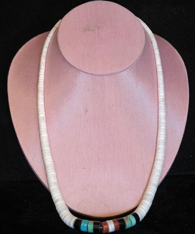 Native Amer. Ind. Coral, Onyx & Turquoise Necklace (1 of 2)