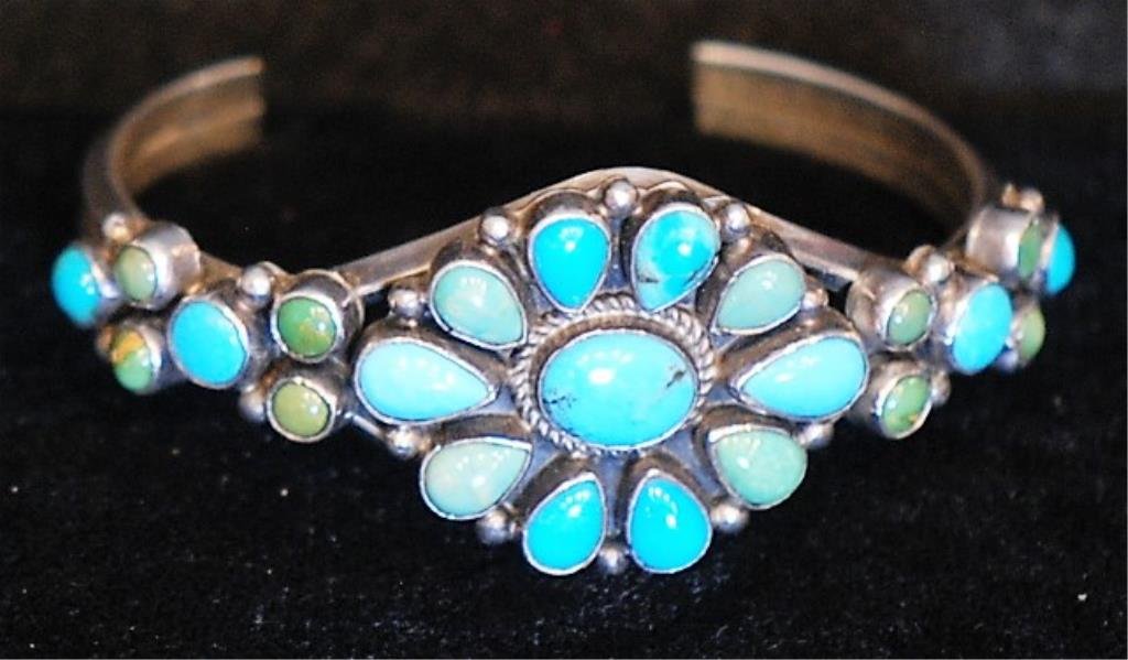 Native Amer. Indian S.S. & Turquoise Cuff Bracelet (1 of 2)