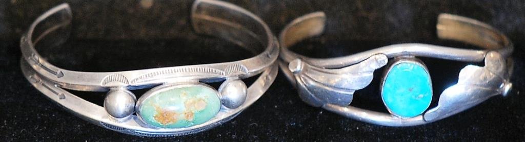Lot of 2 Native Amer. Ind. S.S. & Turq. Bracelets (1 of 5)