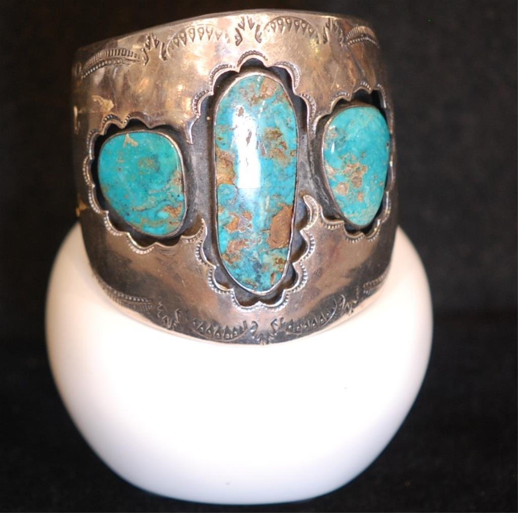 Native Amer. Indian S.S. & Turquoise Cuff Bracelet (1 of 3)