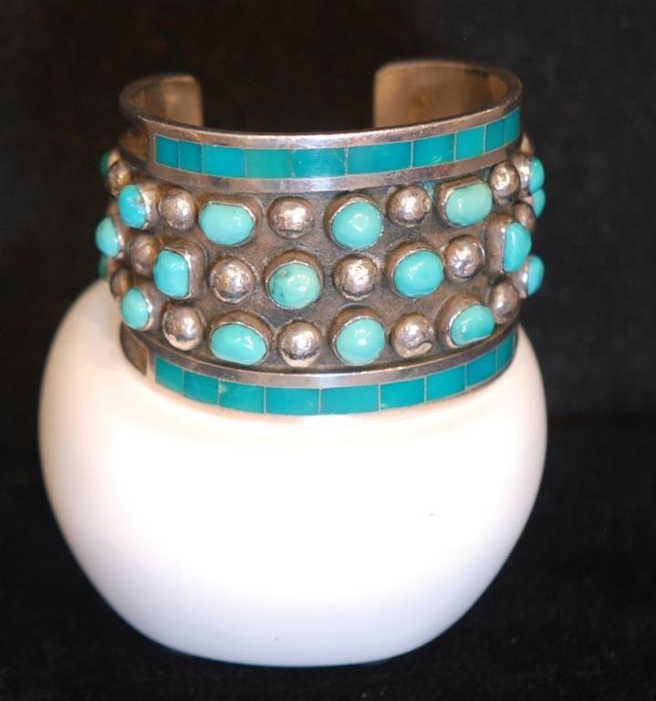 Native Amer. Indian S.S. & Turquoise Cuff Bracelet (1 of 2)