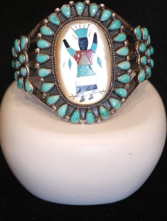 Native Amer. Indian S.S. & Turquoise Cuff Bracelet (1 of 3)