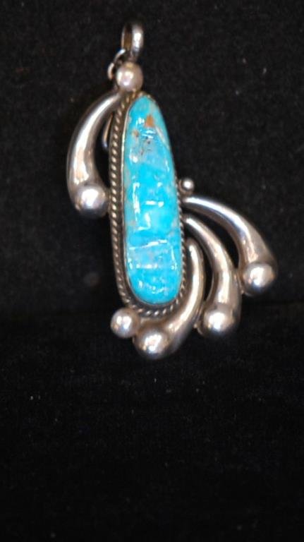 Native American Indian S.S. & Turquoise Pendant (1 of 2)