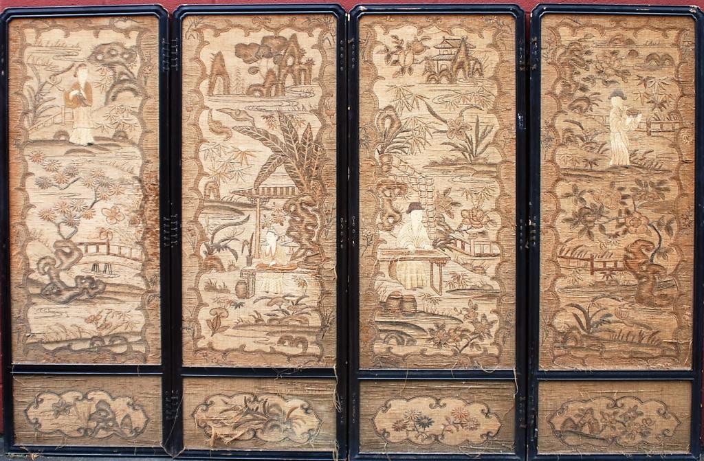 Antique Chinese 4-Panel Needlework Screen (1 of 9)