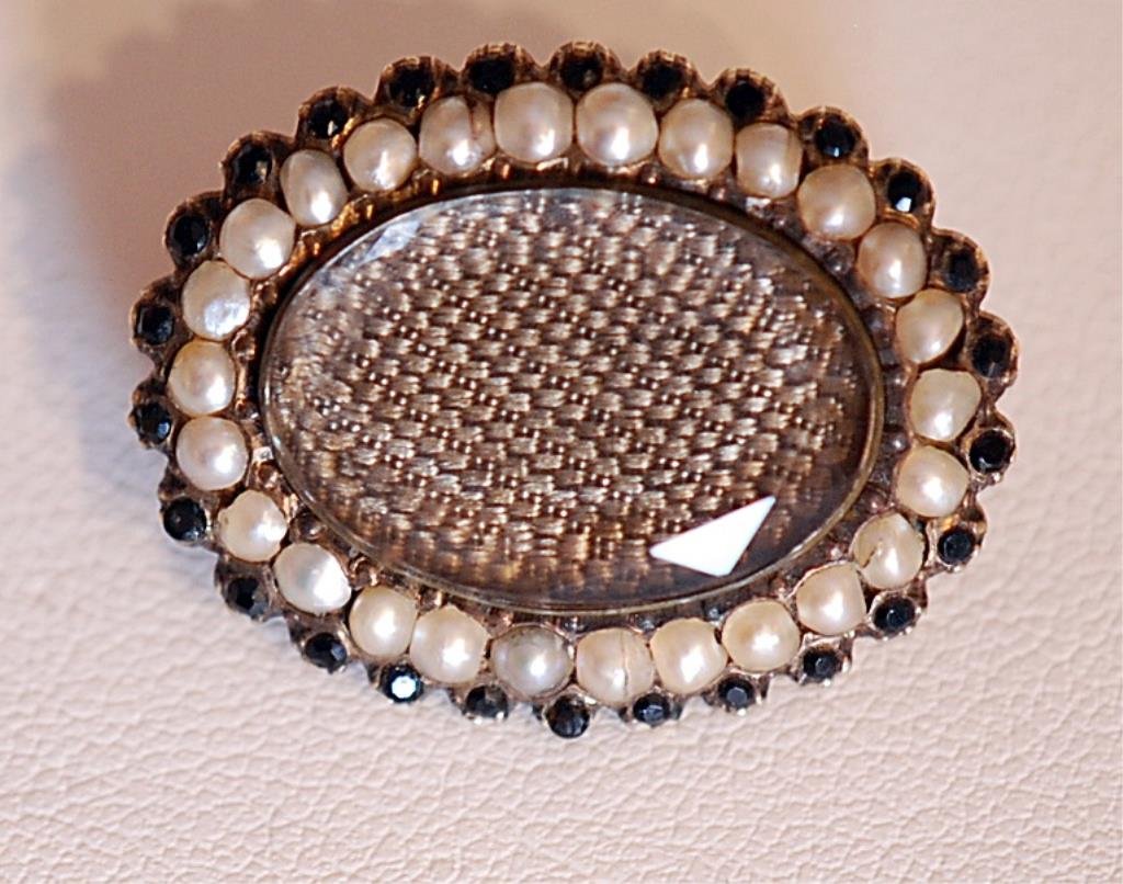 14K Garnet & Seed Pearl Ladies' Mourning Pin (1 of 3)