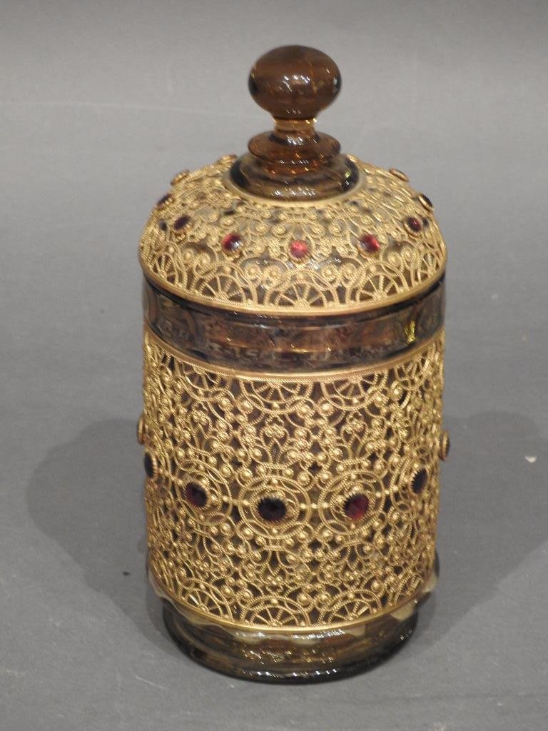 Victorian Amber Glass Covered Jar (1 of 5)