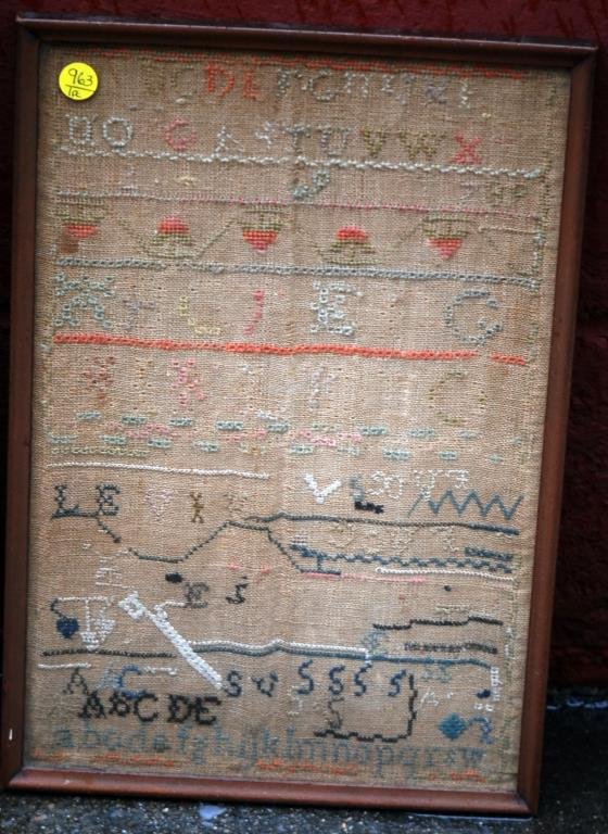 Framed 19thC Needle Work Alphabet Sampler (1 of 6)